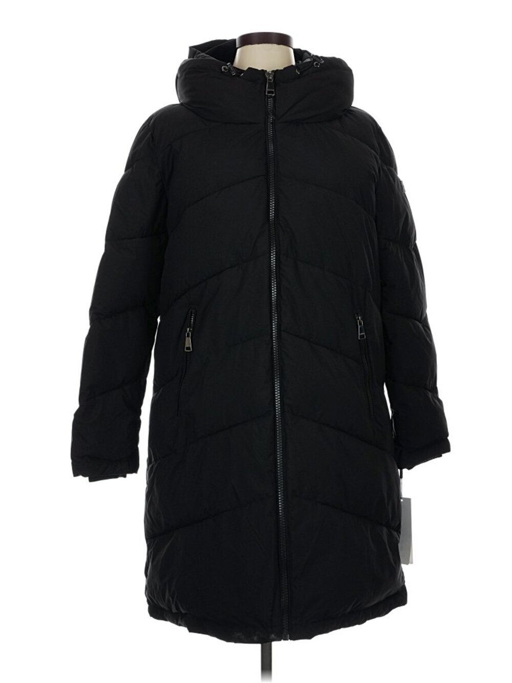 Calvin Klein Hooded Quilted Long Puffer Coat Jacket Black XL NWT